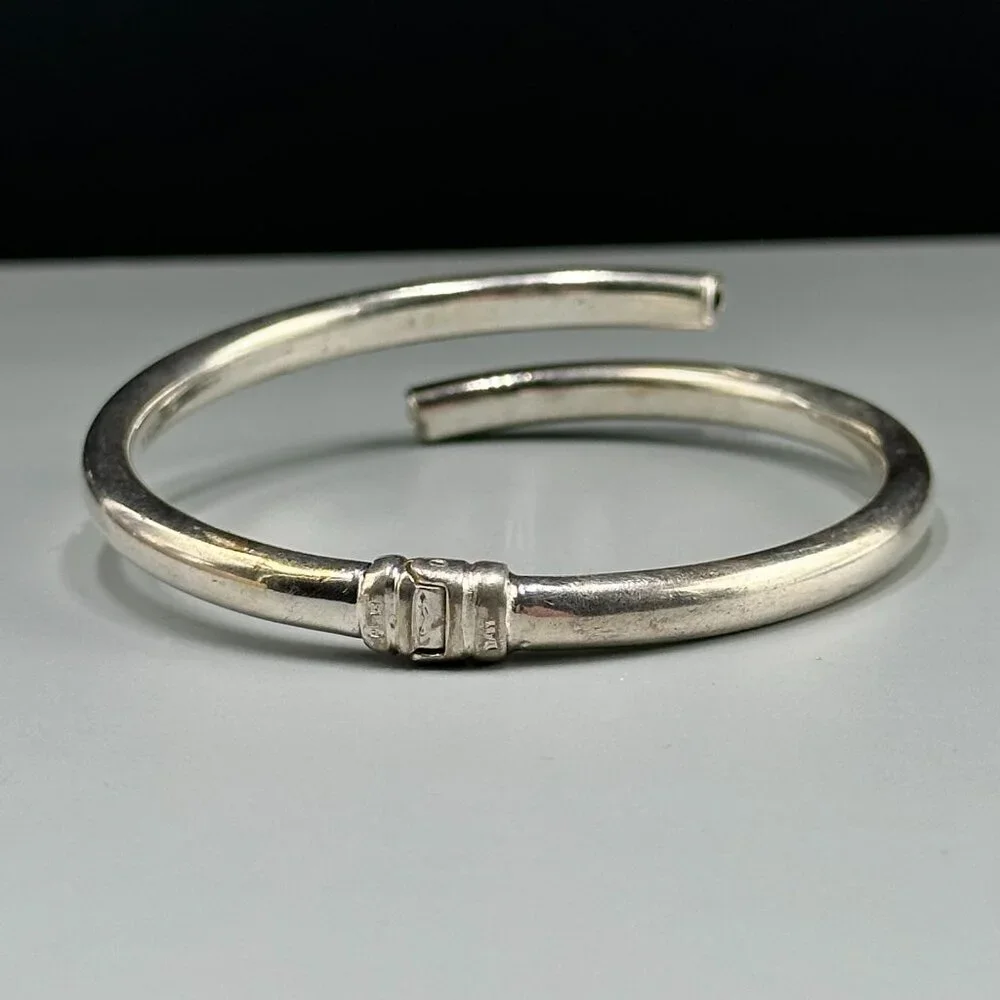 Sterling Silver Torque Bracelet Bypass Hinged Open Cuff Modernist 7.75